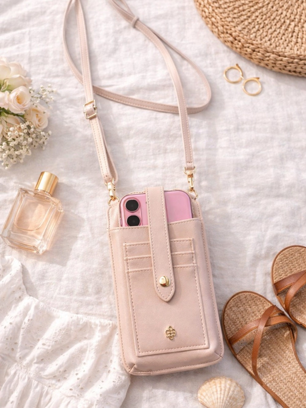 Simply Southern Crossbody Phone Wallet Beige Vegan Leather Purse iPhone Plus